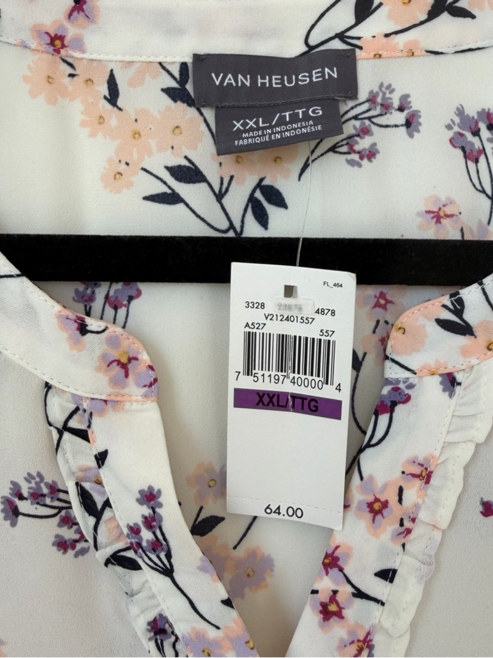 Van Heusen White Floral Swiss Dot Sleeve Blouse XXL New - Picture 5 of 9